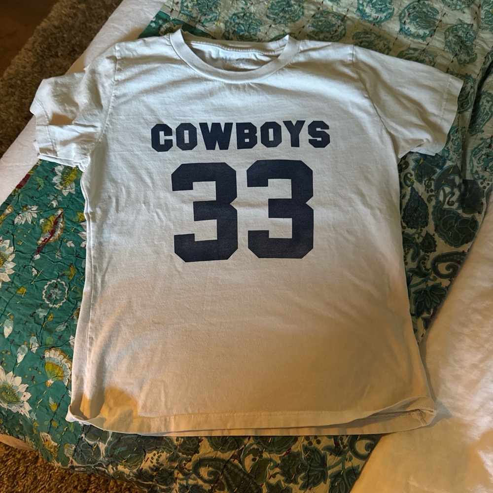 Brandy Melville White T-Shirt with Blue 'Cowboys 33' Print